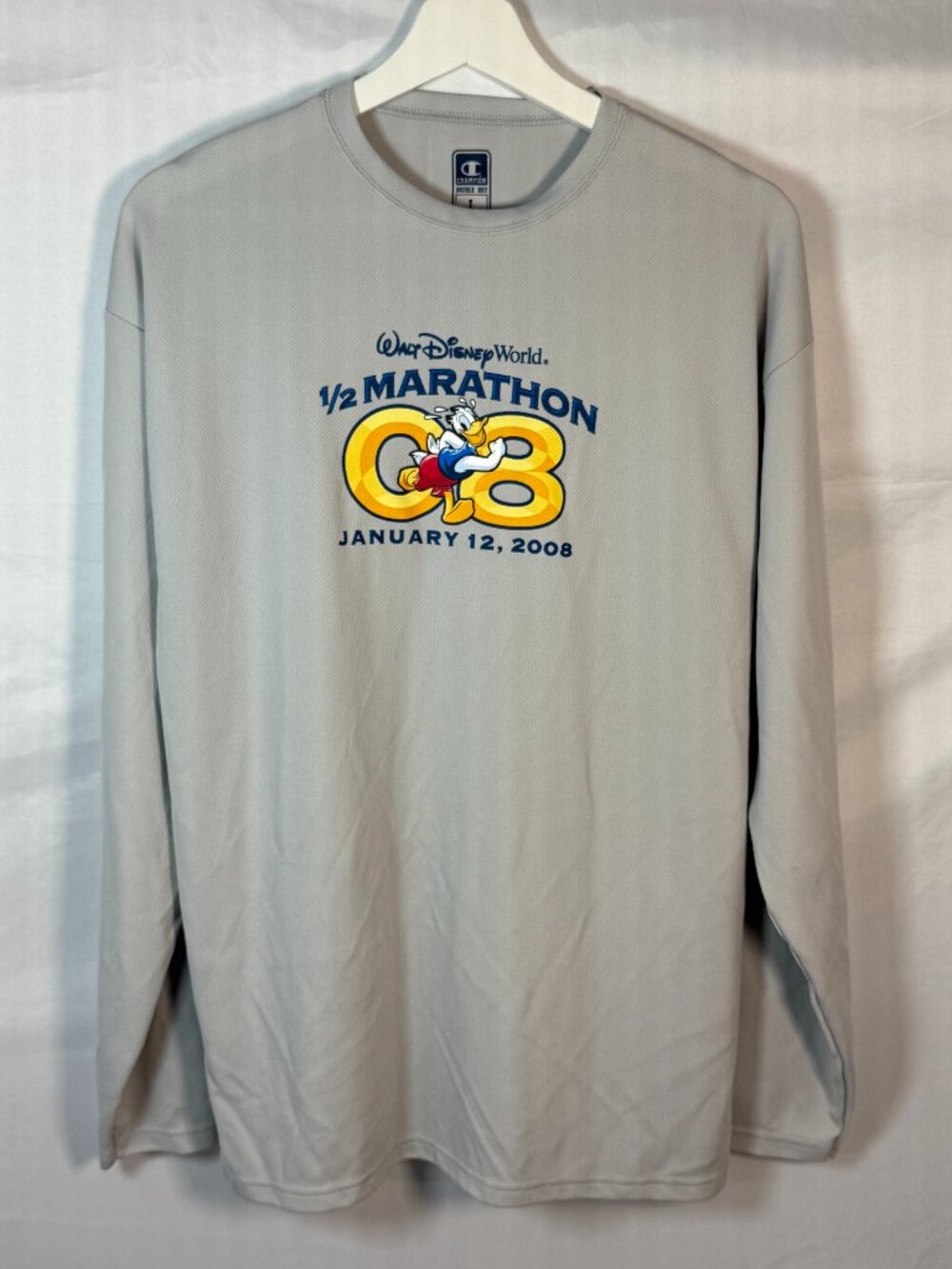 RunDisney Disney World Half Marathon 2008 Shirt Gray Long Sleeve Donald Sz Large
